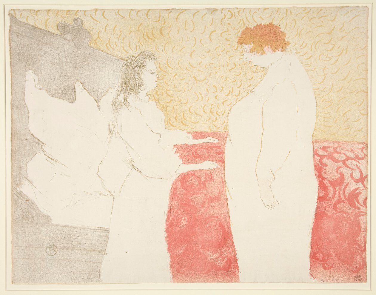 Femme au lit, profil, au petit lever (Žena v posteli, Profil, Vstávání), ze série Elles od Henri de Toulouse Lautrec