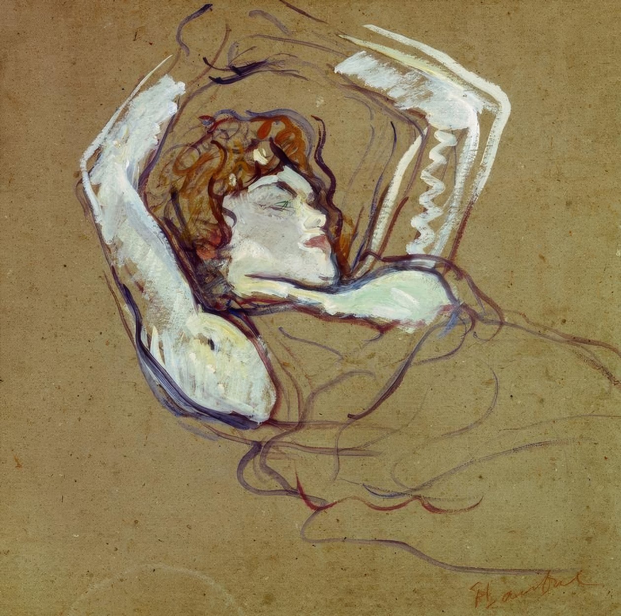 Žena leží na zádech se zdviženýma rukama od Henri de Toulouse Lautrec