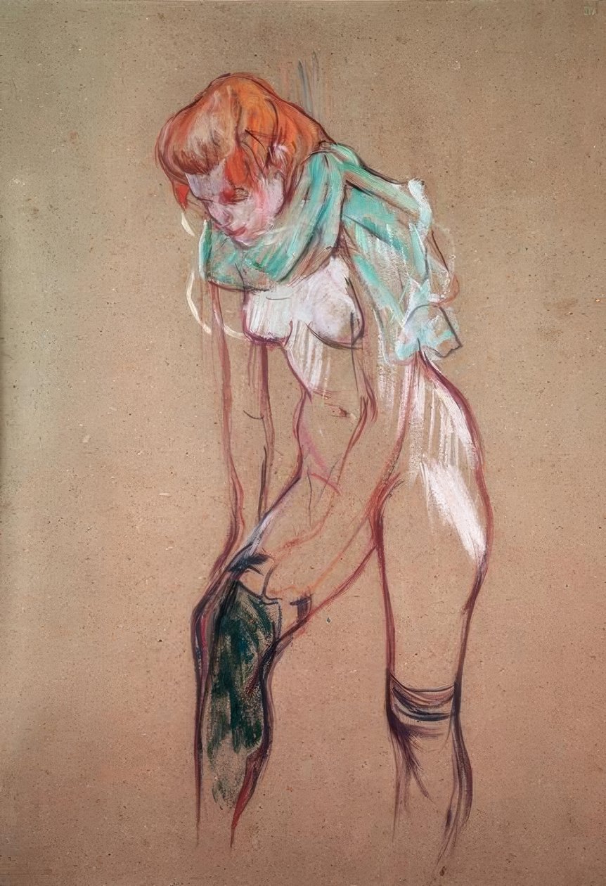 Žena tahání její punčochy od Henri de Toulouse Lautrec