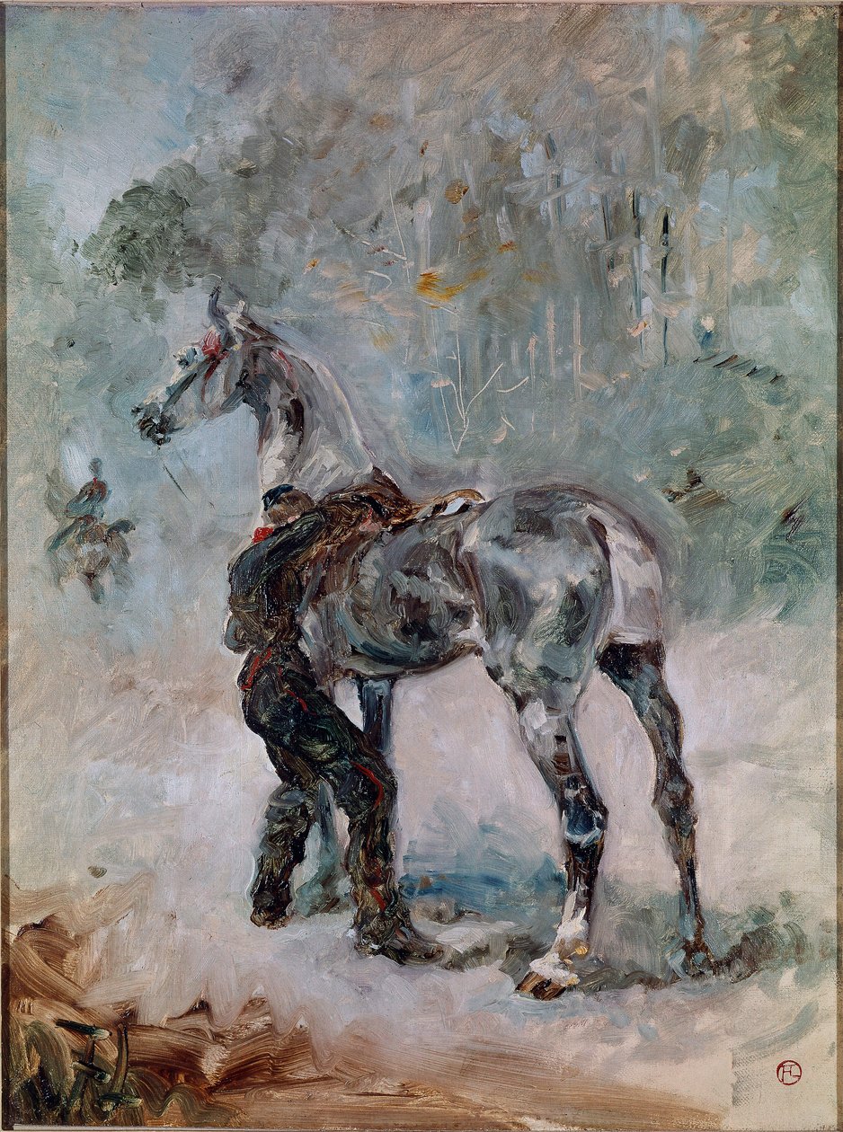 Gunner osedlal svého koně. Obraz Henri de Toulouse-Lautrec (1864-1901) od Henri de Toulouse Lautrec