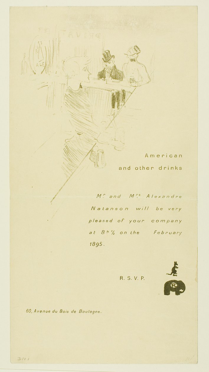 Pozvánka pro manžele Alexandre Natansonovi od Henri de Toulouse Lautrec