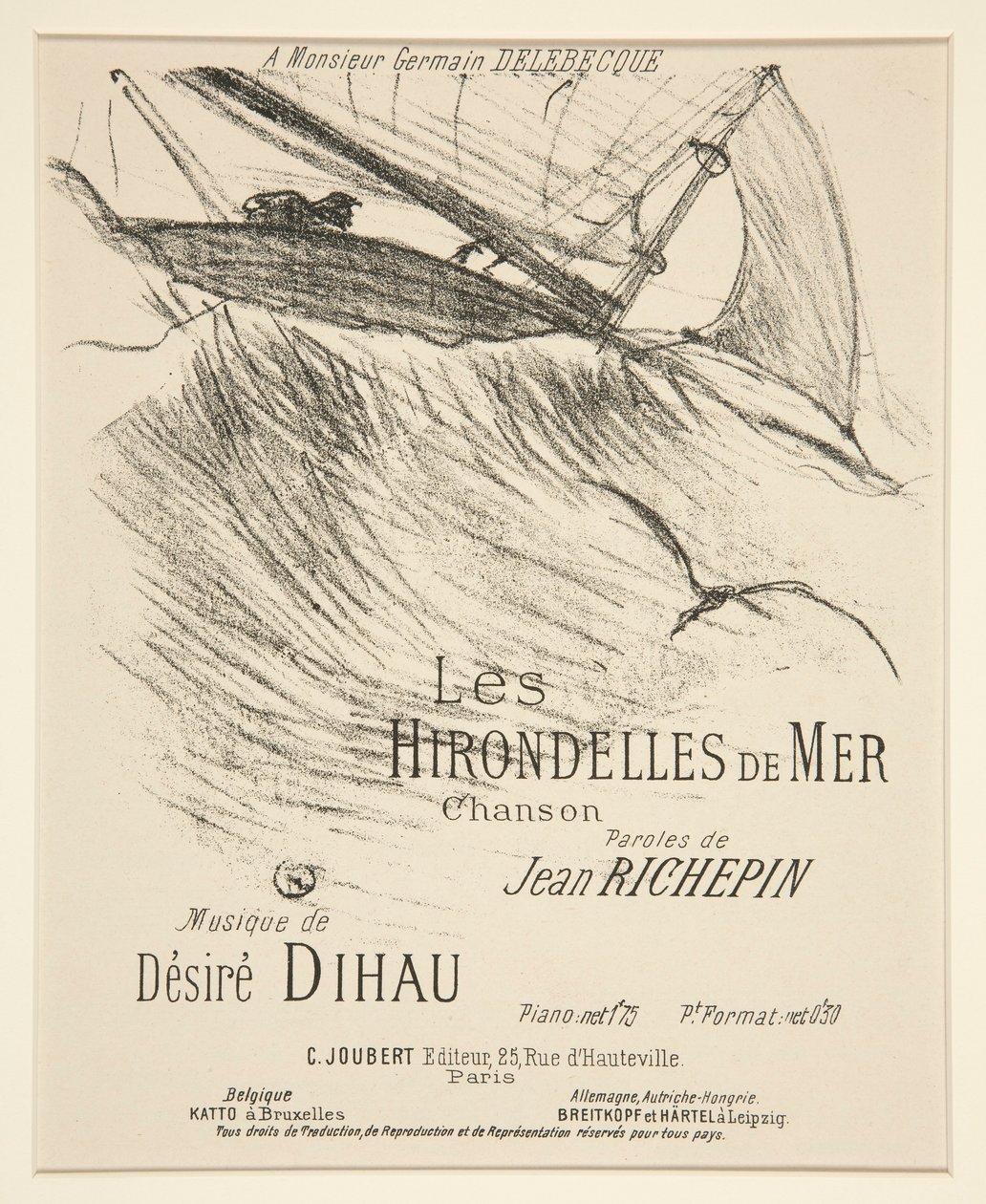 LES HIRONDELLES DE MER - Obálka k tištěné hudební skladbě (báseň od Richepina zhudebněná Dihau) od Henri de Toulouse Lautrec