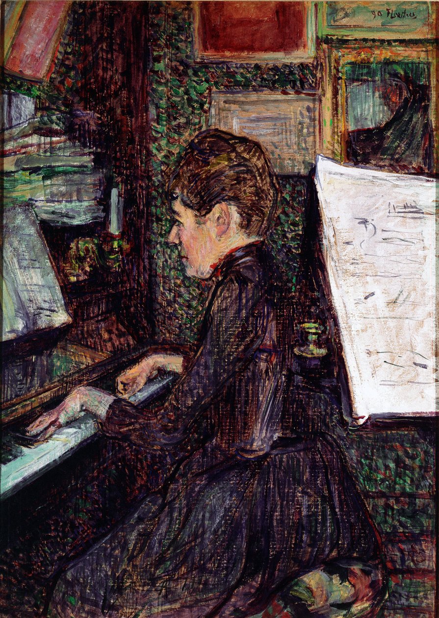 Slečna Dihau na klavír. Obraz Henri de Toulouse-Lautrec (Toulouse Lautrec od Henri de Toulouse Lautrec