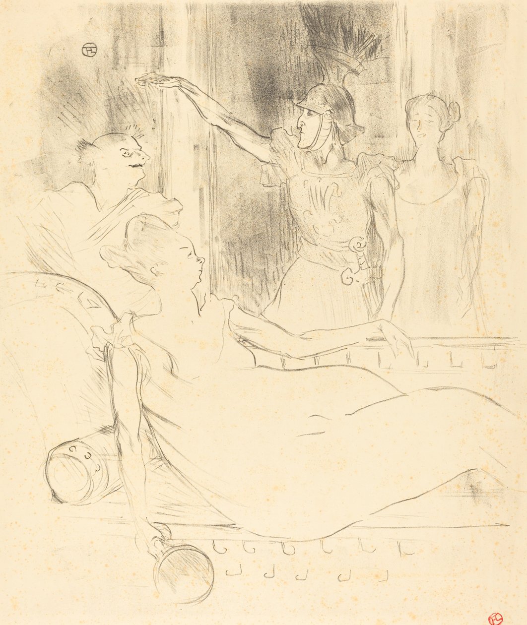 Paní Simon-Girard, Brasseur a Guy v "La belle Helene" od Henri de Toulouse Lautrec