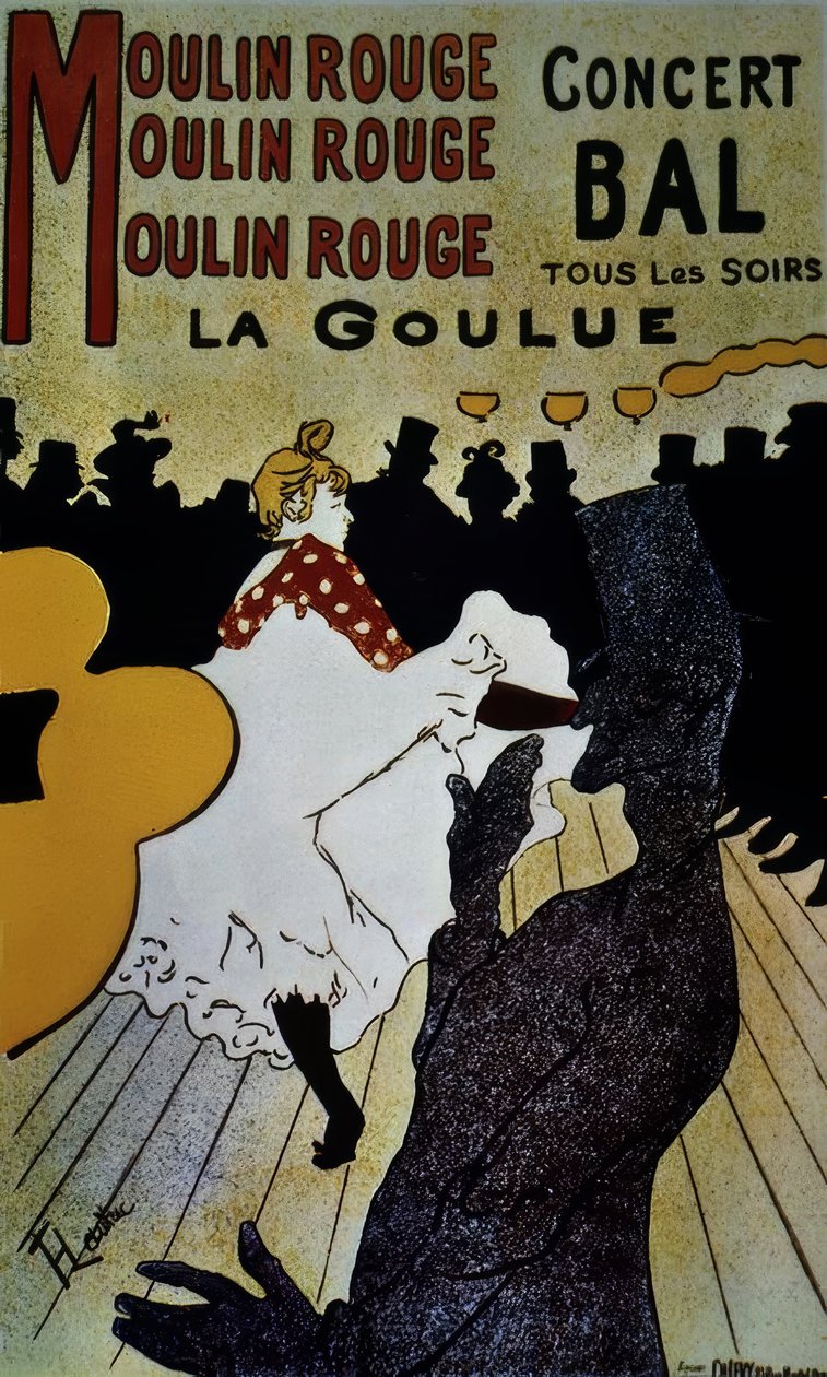Moulin Rouge: La Goulue - 1891 - 191 × 117 cm - barevná litografie od Henri de Toulouse Lautrec