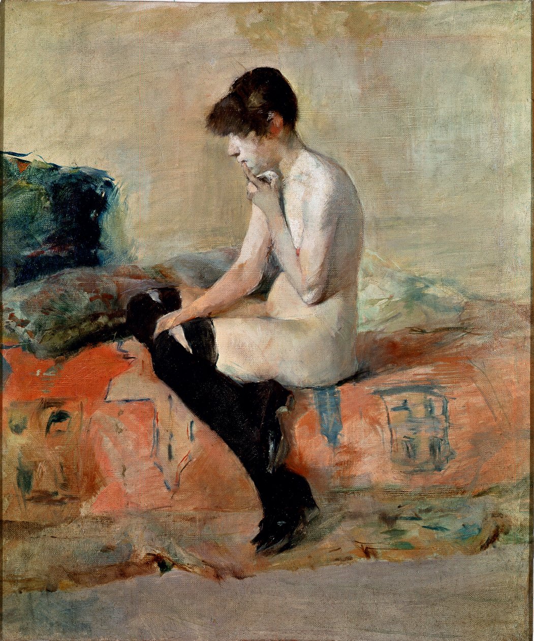 Nahé studium. Nahá žena sedící na gauči. Obraz Henri de Toulouse-Lautrec (Toulouse Lautrec od Henri de Toulouse Lautrec