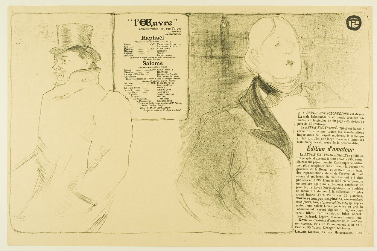 Oscar Wilde a Romain Coolus — Program pro Raphaëla a Salomé od Henri de Toulouse Lautrec
