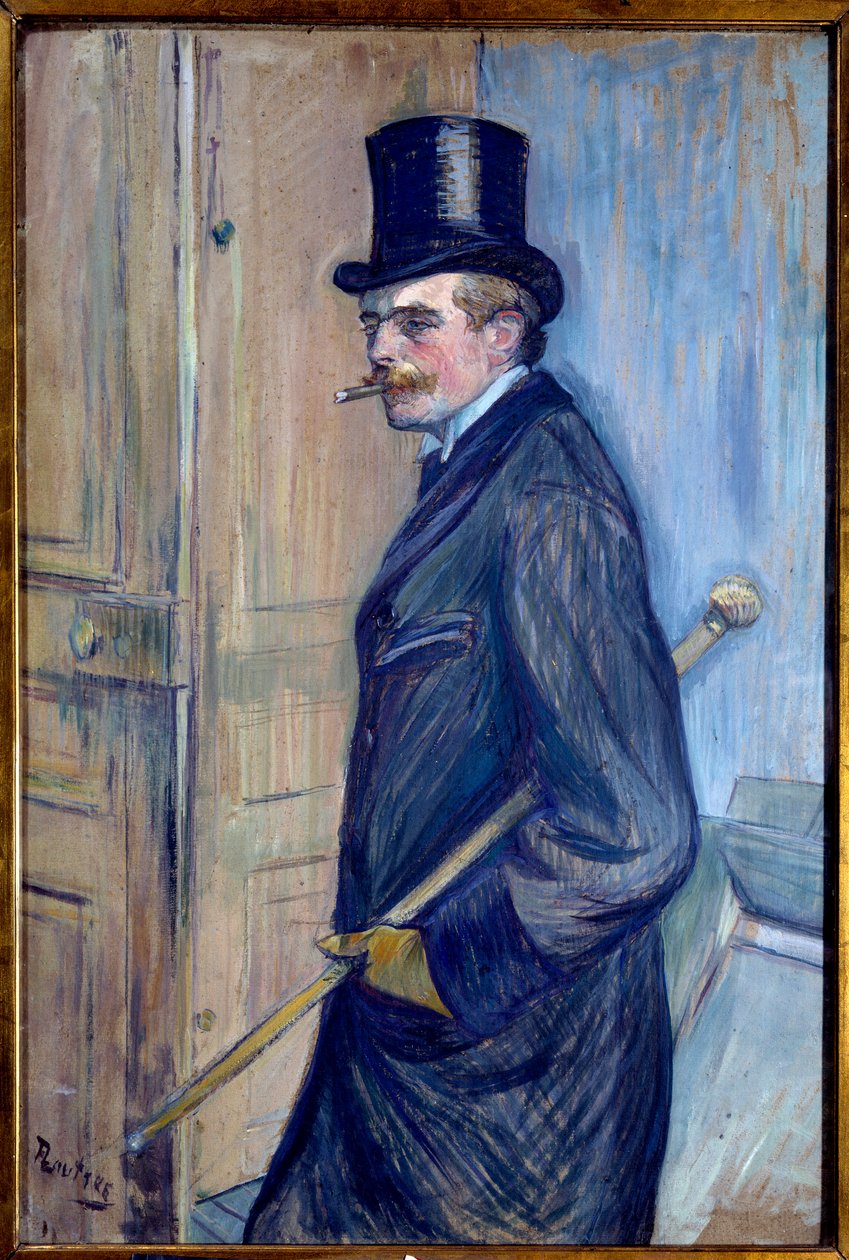 Portrét Louise Pascala (1864-1901) Umělcův bratranec je zobrazen v cylindru s holí a kouří. Obraz Henriho de Toulouse Lautreca (1864-1901) 1891 Sun. 0,81x0,54 m Albi. Musee Toulouse Lautrec - Portrét Louise Pascala (1864-1901), umělce od Henri de Toulouse Lautrec