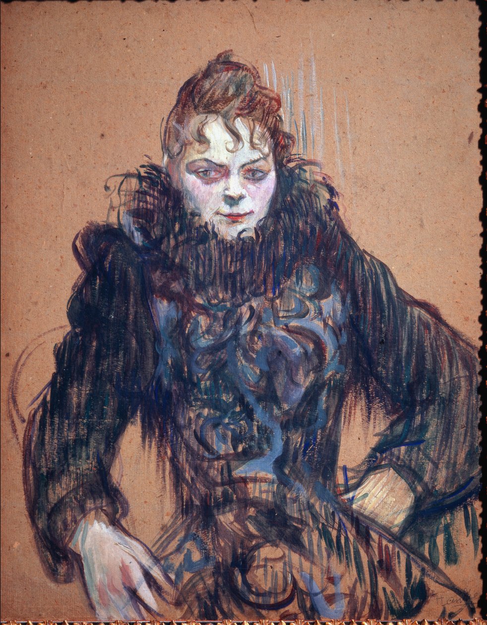 Portrét ženy v černém hroznýšovi - olej na kartonu od Henri de Toulouse Lautrec