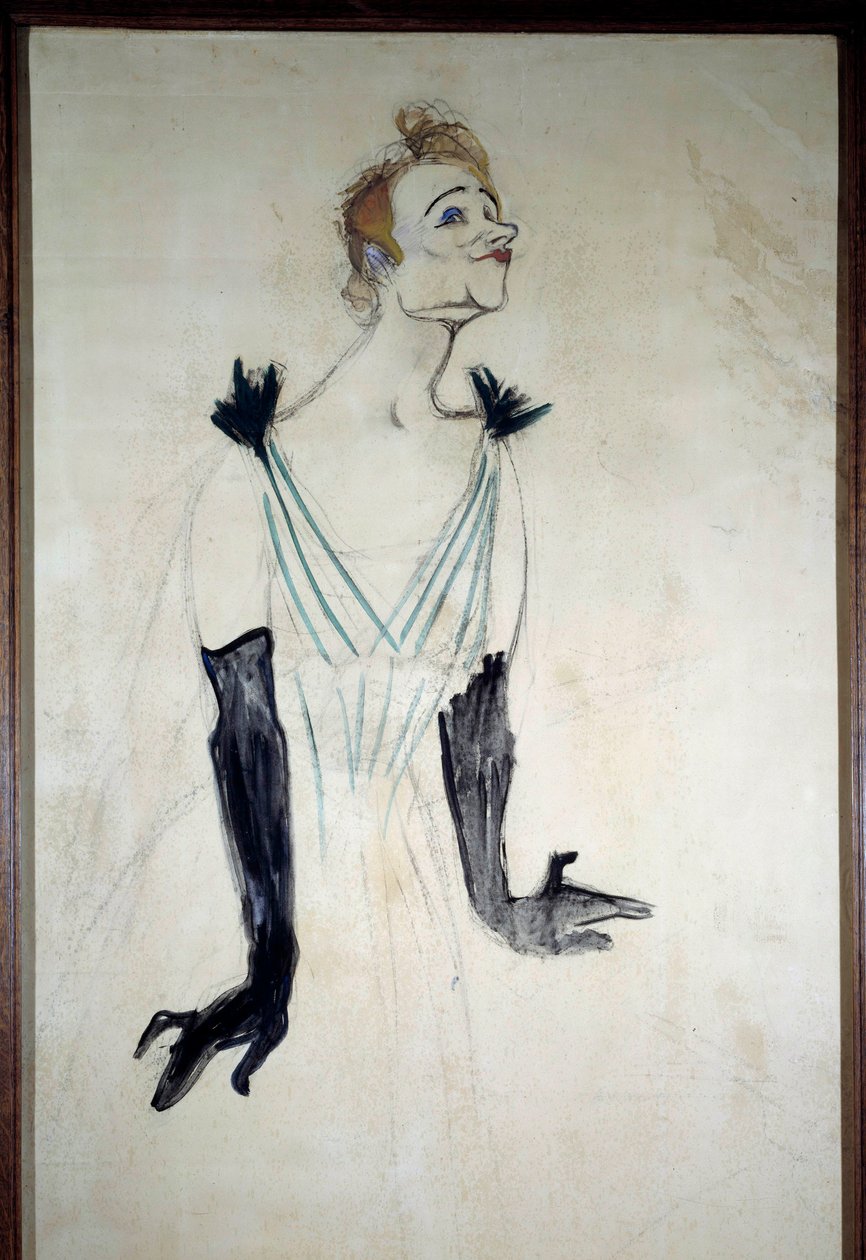 Portrét zpěvačky Yvette Guilbertové (1867-1944) Kresba uhlem s esencí Henri de Toulouse Lautreca (1864-1901) 1894. Rozměr 1,86 x 0,93 m Albi, musee Toulouse Lautreca od Henri de Toulouse Lautrec