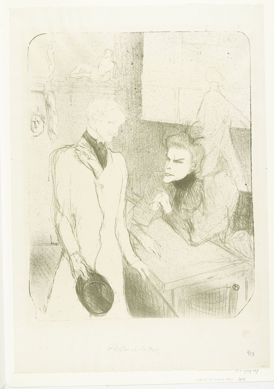 Portrétní van herečka Marthe Brandès jako herec Charles le Bargy v toneelstuk Les Cabotins Brandès a Bargy v Cabotins od Henri de Toulouse Lautrec