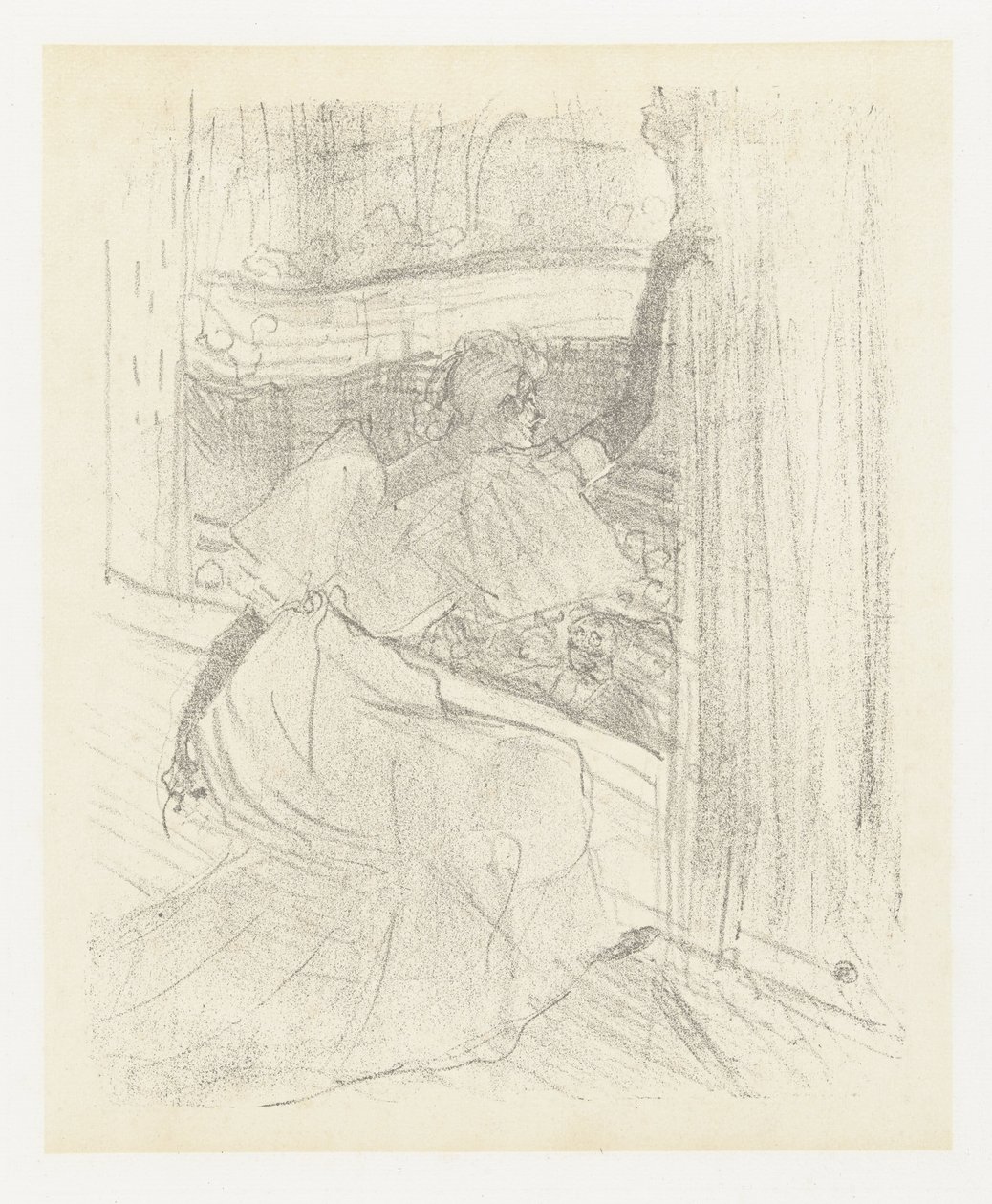 Portret van herečka Yvette Guilbert buigend voor het publishk Yvette Guilbertová pozdravila publikum Yvette Guilbert: Anglická série (název série) od Henri de Toulouse Lautrec