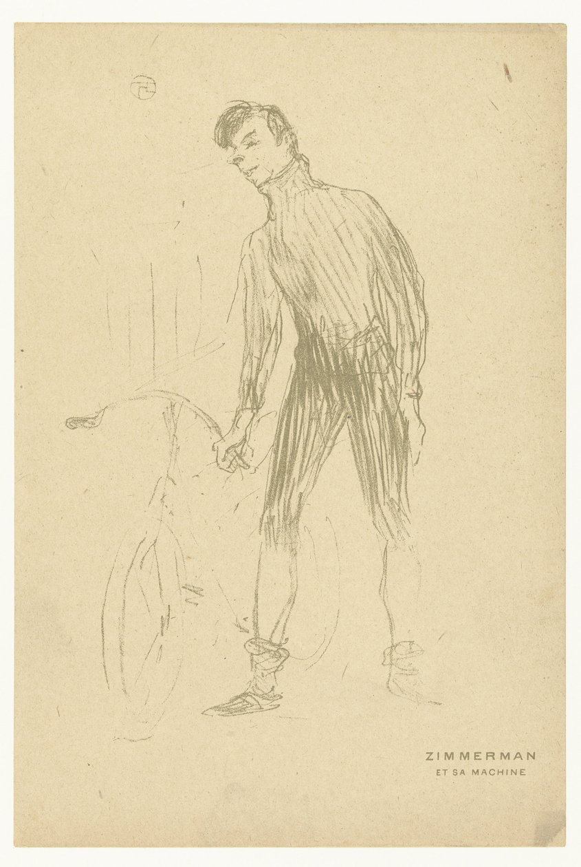 Portrét cyklisty Alberta Zimmermana a jeho jízdního kola Stroj Zimmerman et sa (název na objektu) od Henri de Toulouse Lautrec
