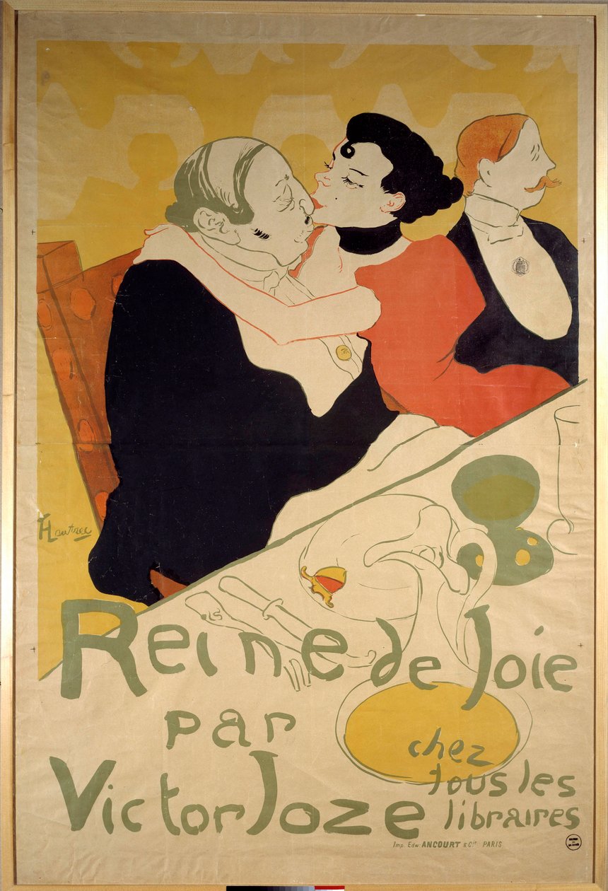 Plakát Henriho de Toulouse Lautreca (1864-1901) pro „Královnu radosti“ od Victora Joze představující mladou prostitutku na kolenou klienta. Soukromá sbírka 19. století od Henri de Toulouse Lautrec
