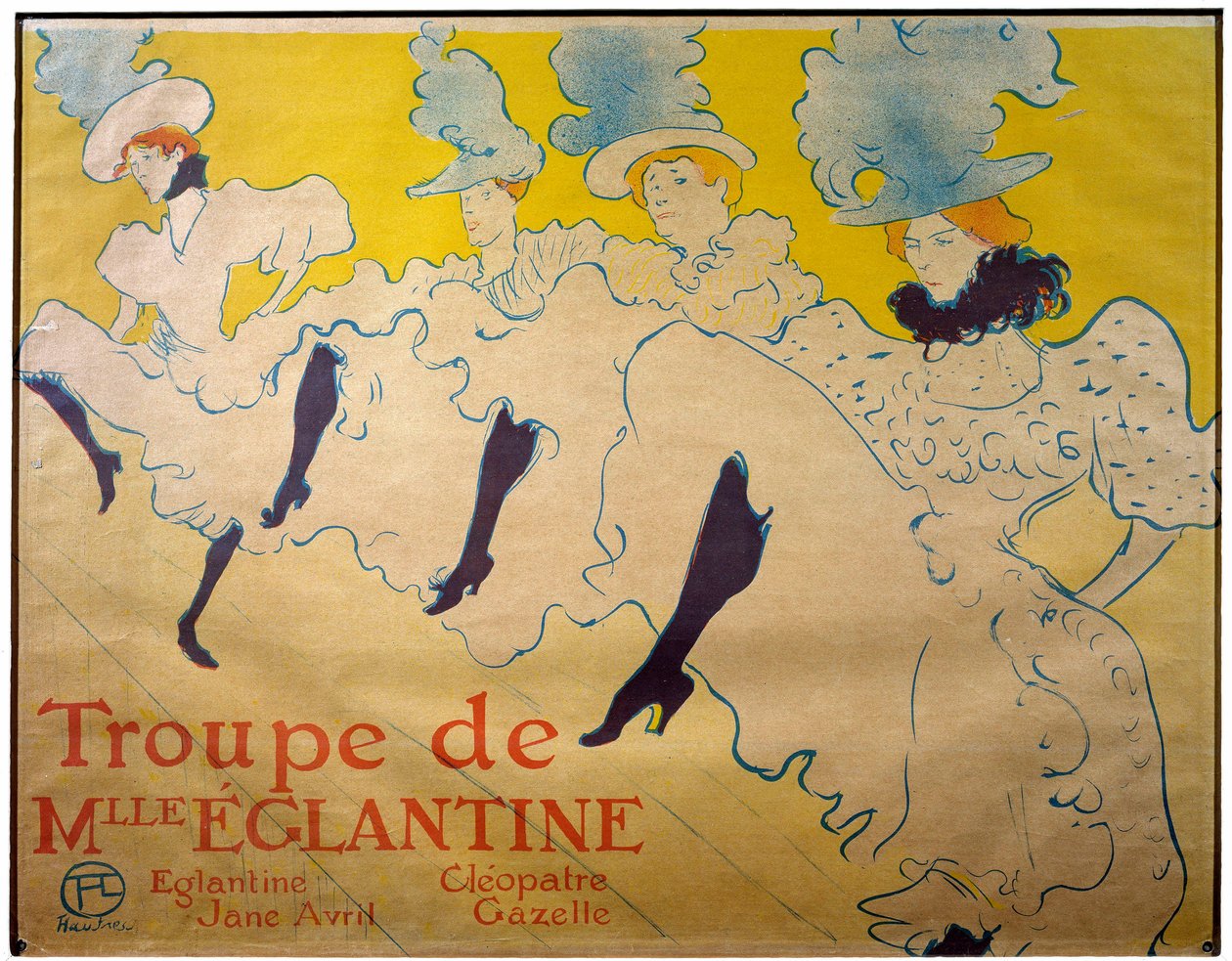 Plakát pro soubor mademoiselle Eglantine. kabaretní tanečníci. Litografie Henri de Toulouse Lautreca (Toulouse-Lautrec od Henri de Toulouse Lautrec