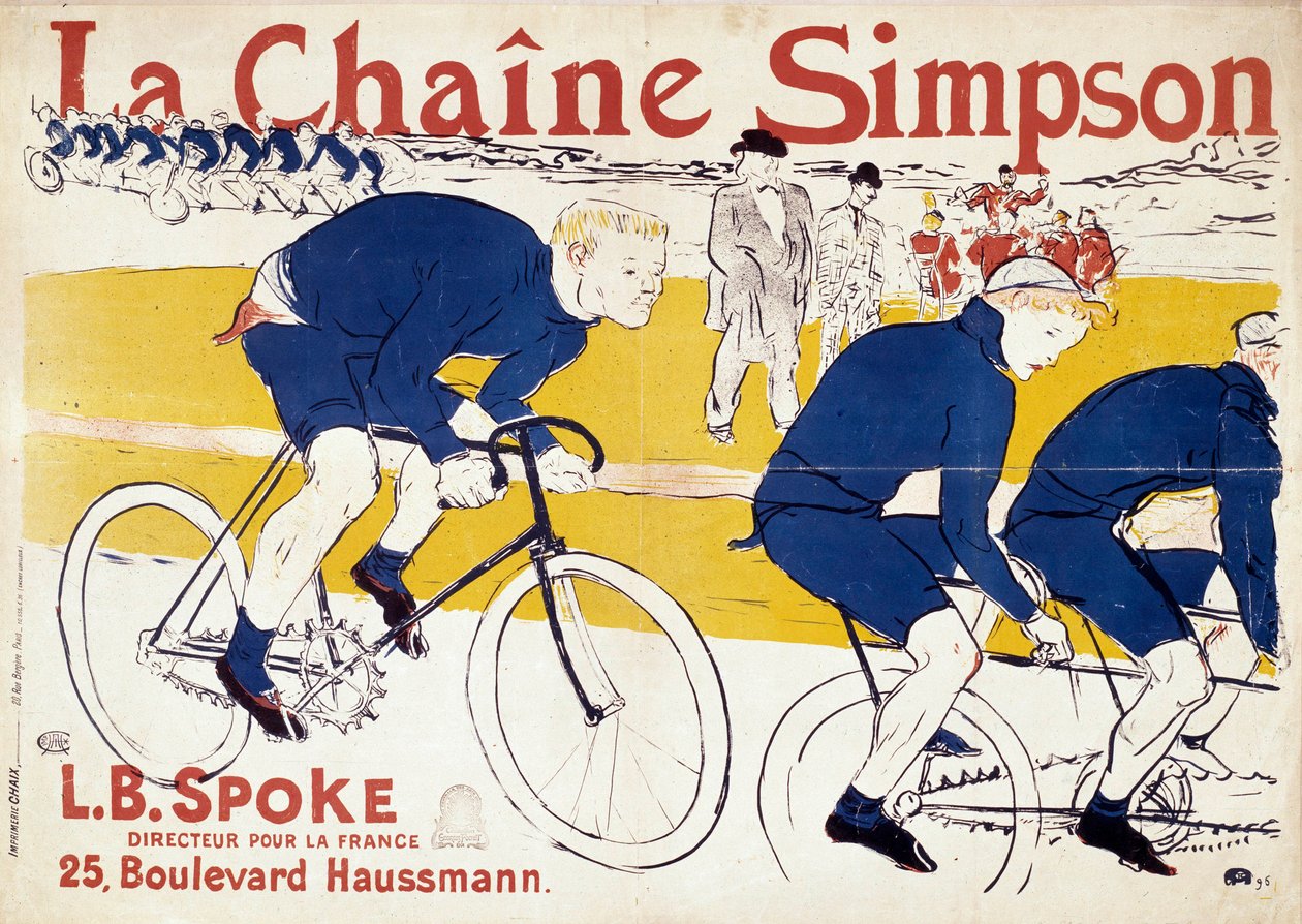 Plakát na cyklistické řetězy Simpson. Ilustrace Henri de Toulouse Lautrec (Toulouse-Lautrec) (1864-1901). 19. století. Paříž, knihovna dekorativního umění od Henri de Toulouse Lautrec