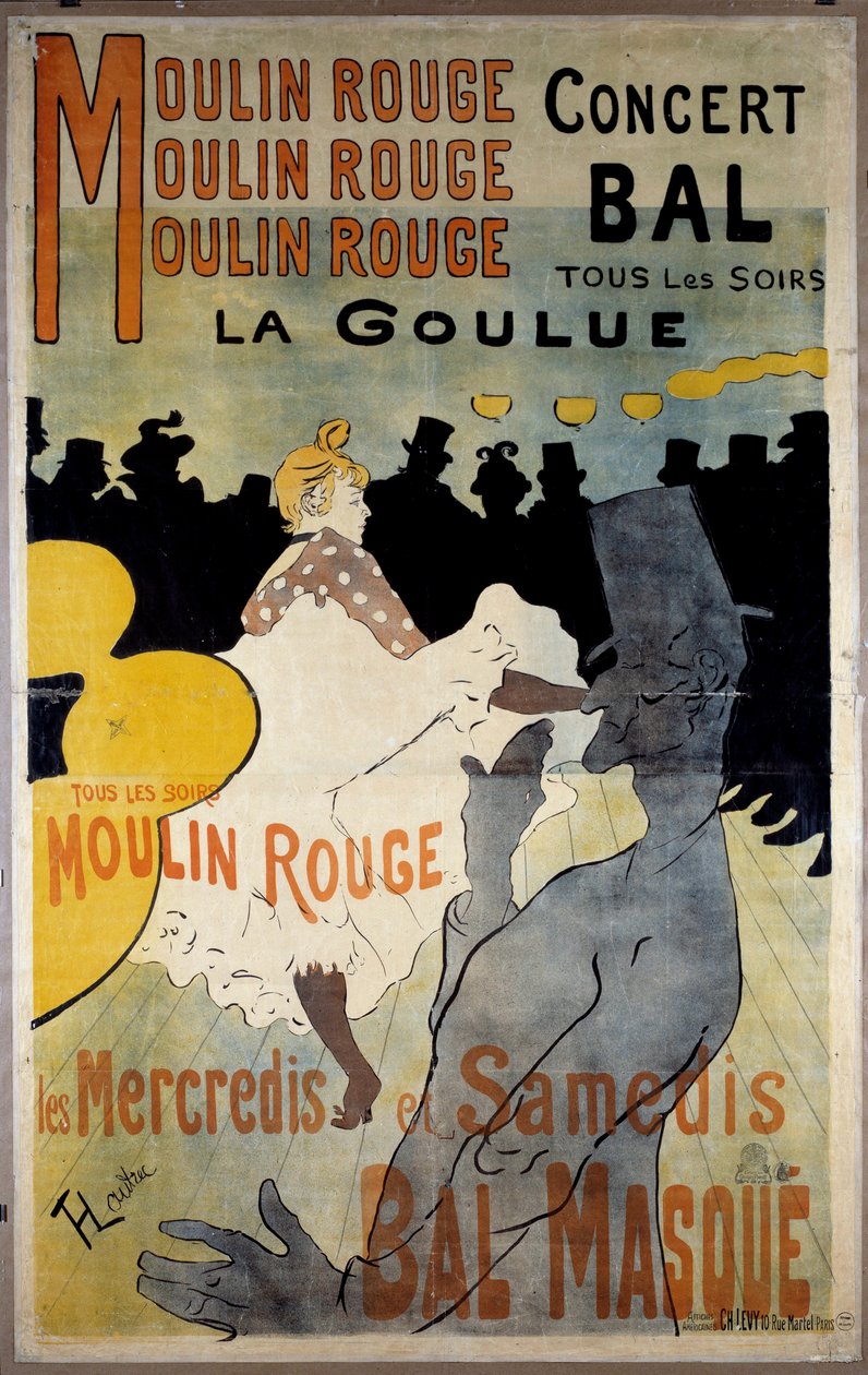 Plakát pro červený mlýn (kuličková maska ​​„La Goulue“). Litografie Henri De Toulouse Lautreca (Toulouse-Lautrec od Henri de Toulouse Lautrec