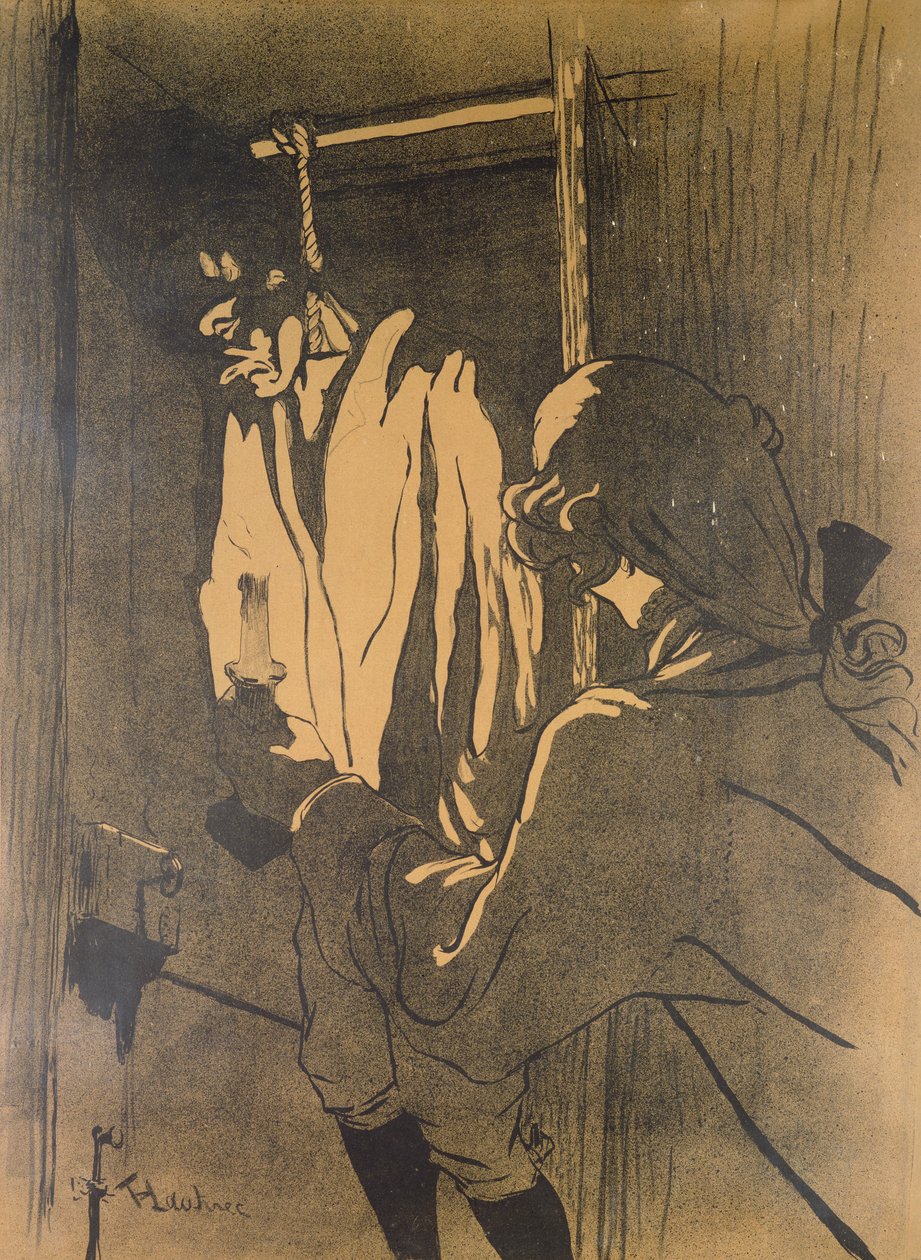The Hanging, plakát ilustrující epizodu aféry Calas podle románu A. Siegela „Les Drames de Toulouse“, 1892 (barevná litografie) od Henri de Toulouse Lautrec