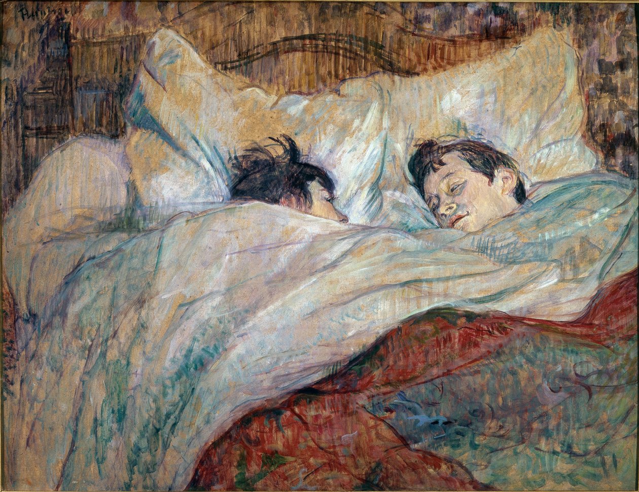 Lůžko. Dvě spící děti - olej na kartonu od Henri de Toulouse Lautrec