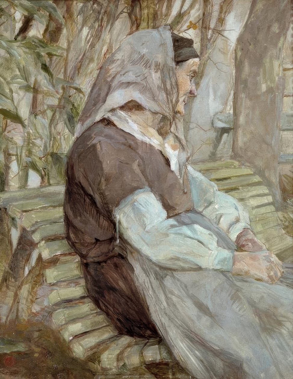 Stará žena sedící na lavičce v Céleryranu od Henri de Toulouse Lautrec