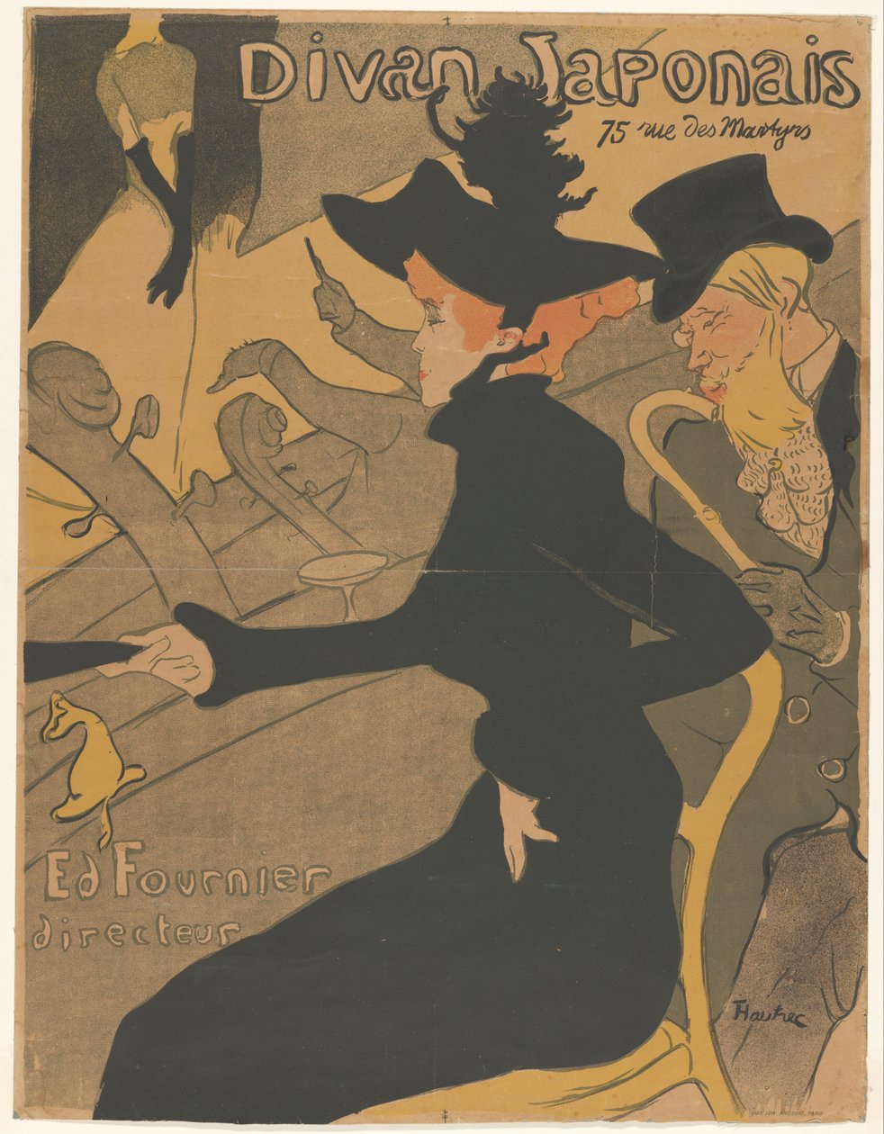 Žena a muž v publiku na pěveckém vystoupení Divan Japonais (název na objektu) od Henri de Toulouse Lautrec