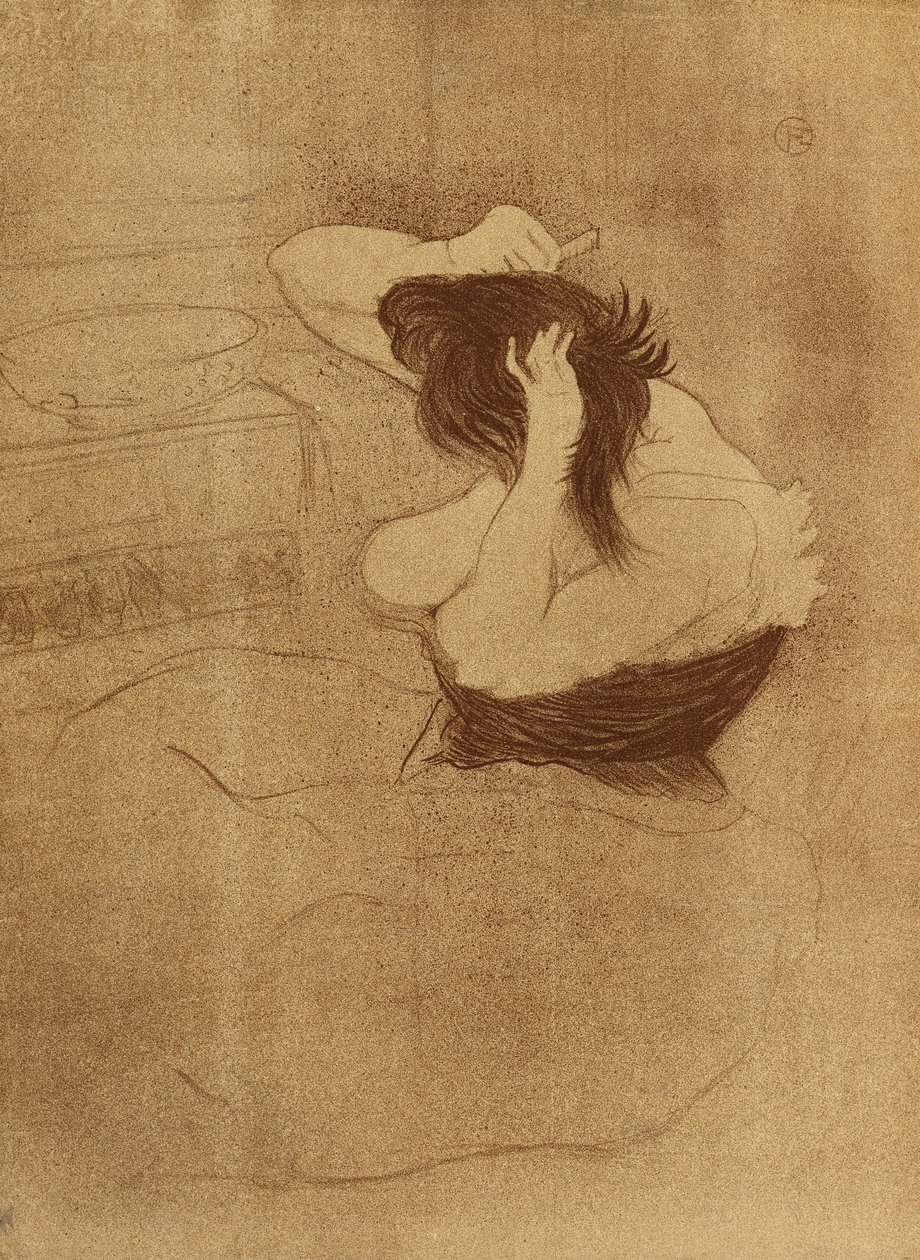 Žena česající si vlasy - La Coiffure, Talíř VII od Elles; Žena česající si vlasy - Účes, Talíř VII z Elles, 1896 od Henri de Toulouse Lautrec