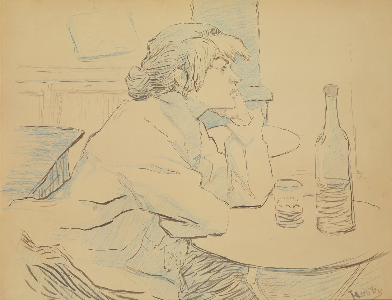 Woman Drinker, nebo The Hangover, 1889 (inkoust a barevná tužka) od Henri de Toulouse Lautrec