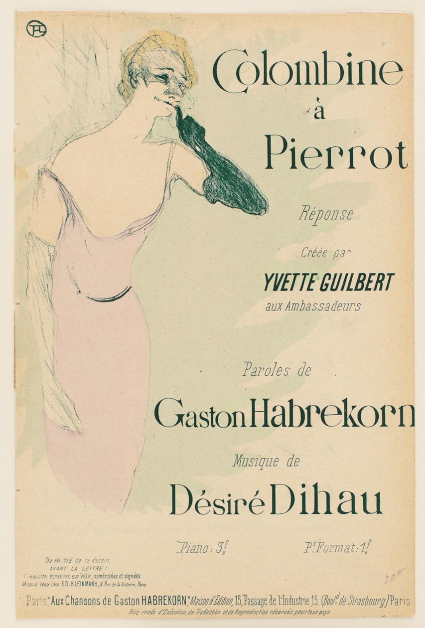 Yvette Guilbert, v Colombine na Pierrot od Henri de Toulouse Lautrec