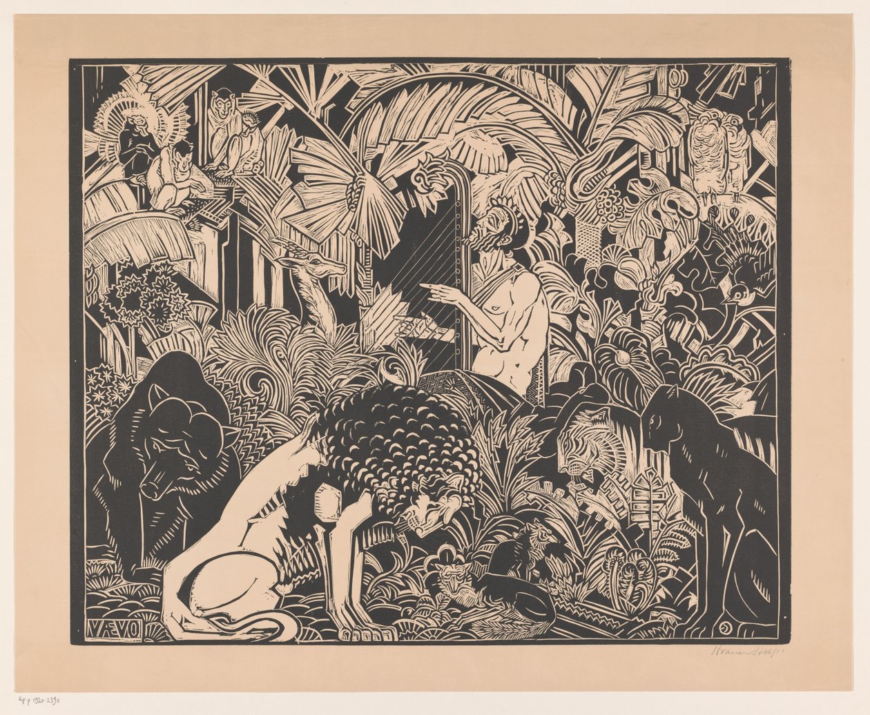 Orpheus hraje na harfu pro zvířata od Henri van der Stok (signed by artist)