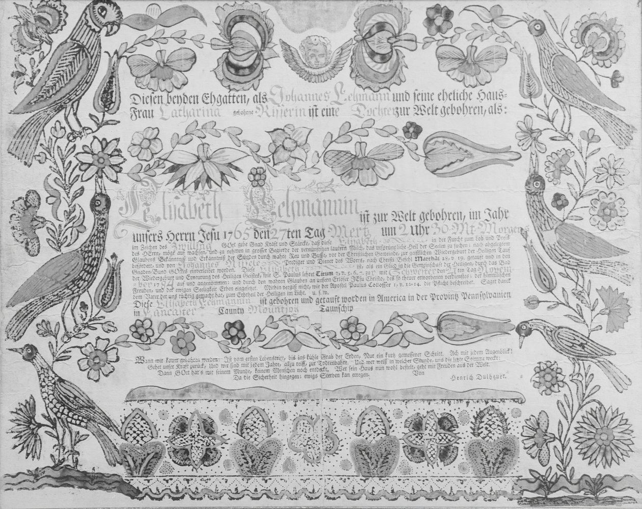 Rodný a křestní list, 1784. od Henrich Dulhauer.