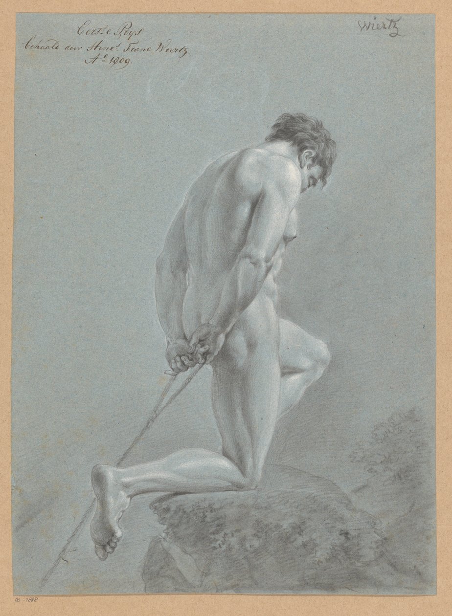 Klečící mužský akt, boční pohled (1. cena 1809) od Henricus Franciscus Wiertz