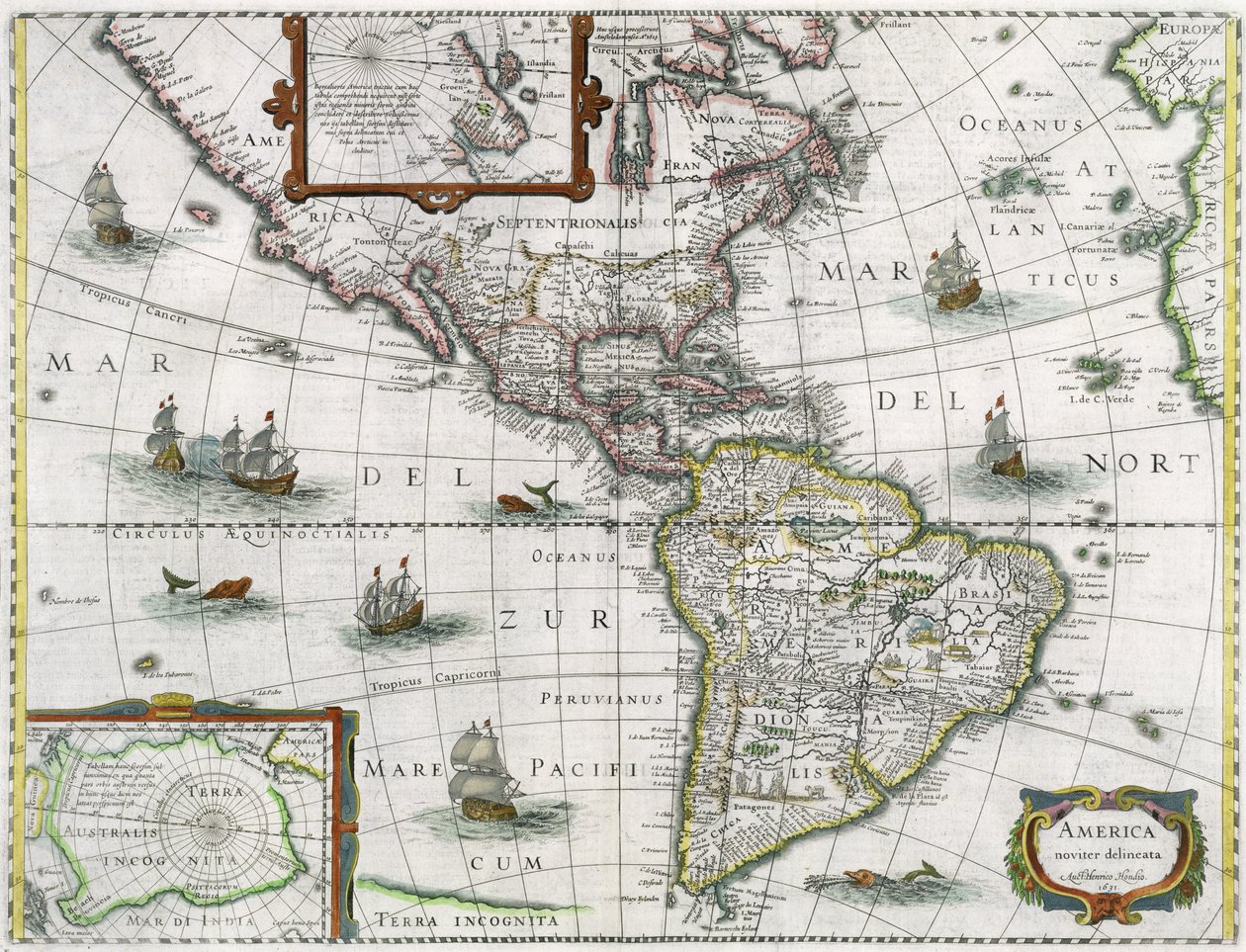Mapa Ameriky, 1631 od Henricus Hondius II