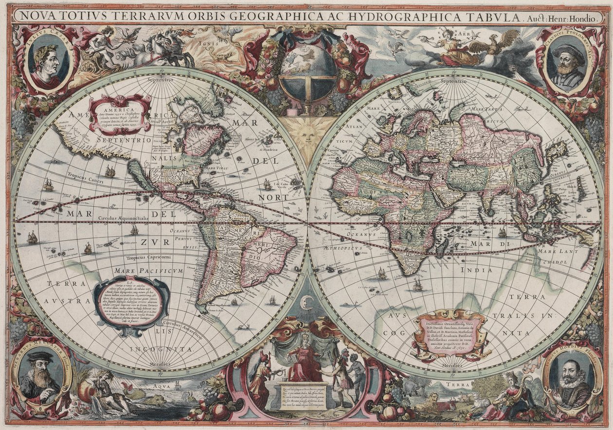 Nová mapa celého světa od Henricus Hondius II