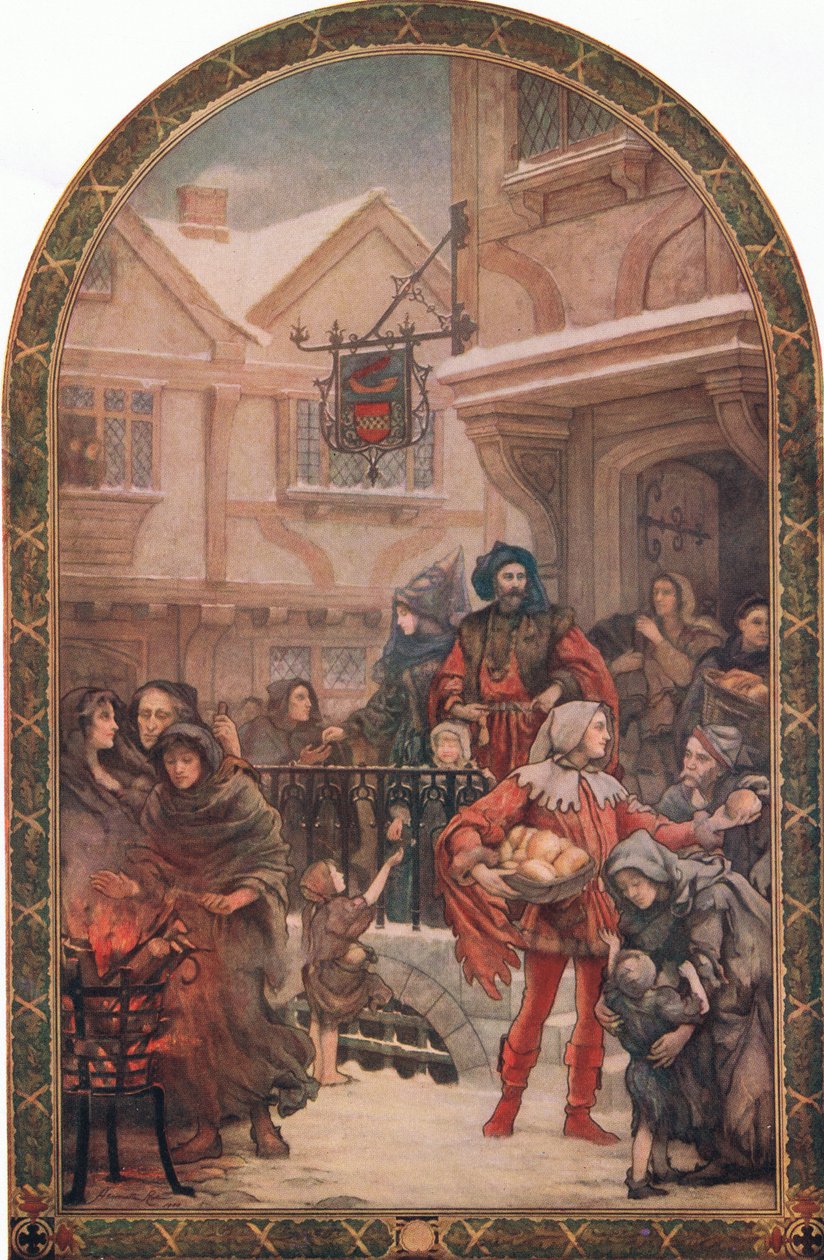 Sir Richard Whittington (1358-1423) distribuující charitu, ilustrace z 