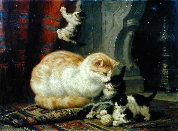 Kittens At Play (olej na panelu) od Henriette Gertruide Knip
