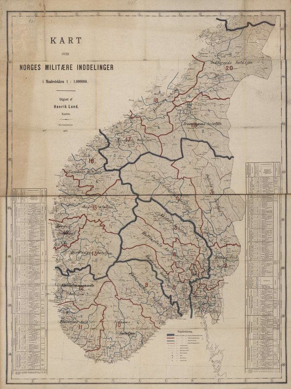 Mapa z mapové sbírky Národní knihovny. Mapa byla publikována v Kristianii (1877) a ukazuje Norsko. od Henrik Lund