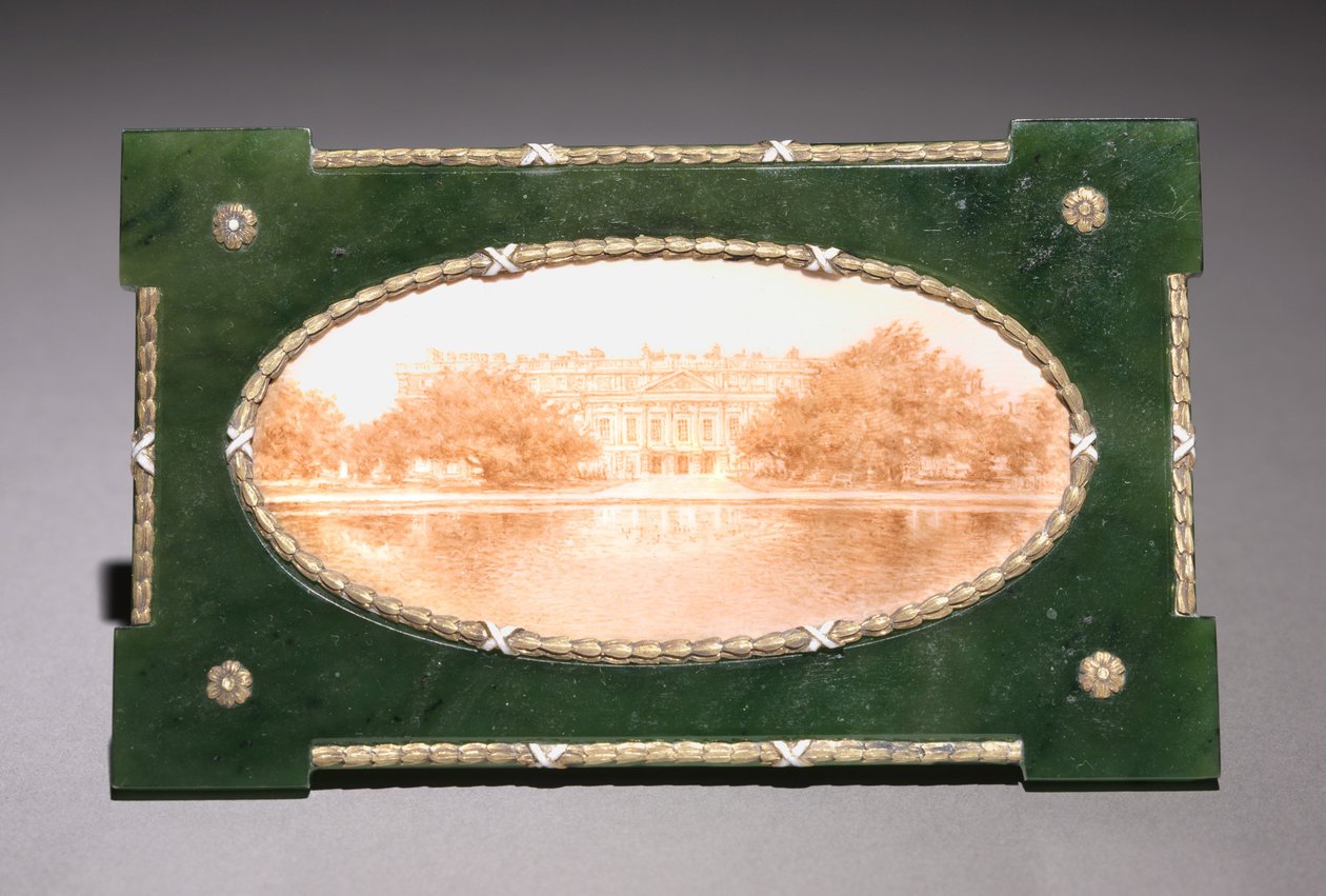 Zarámovaná miniatura Hampton Court, firma Peter Carl Fabergé (1846-1920) od Henrik Wigstrom