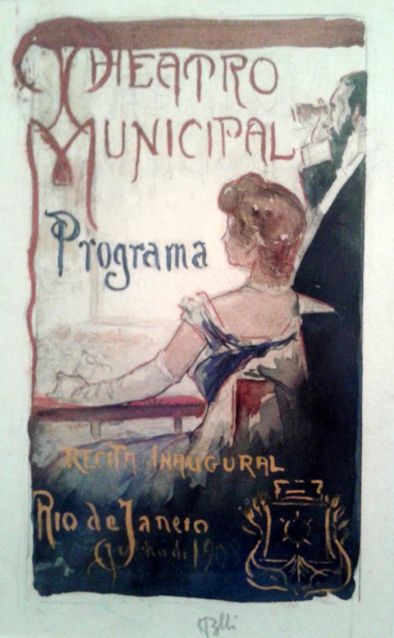 Studie pro programovou obálku inaugurace Městského divadla v Rio de Janeiru od Henrique Bernardelli