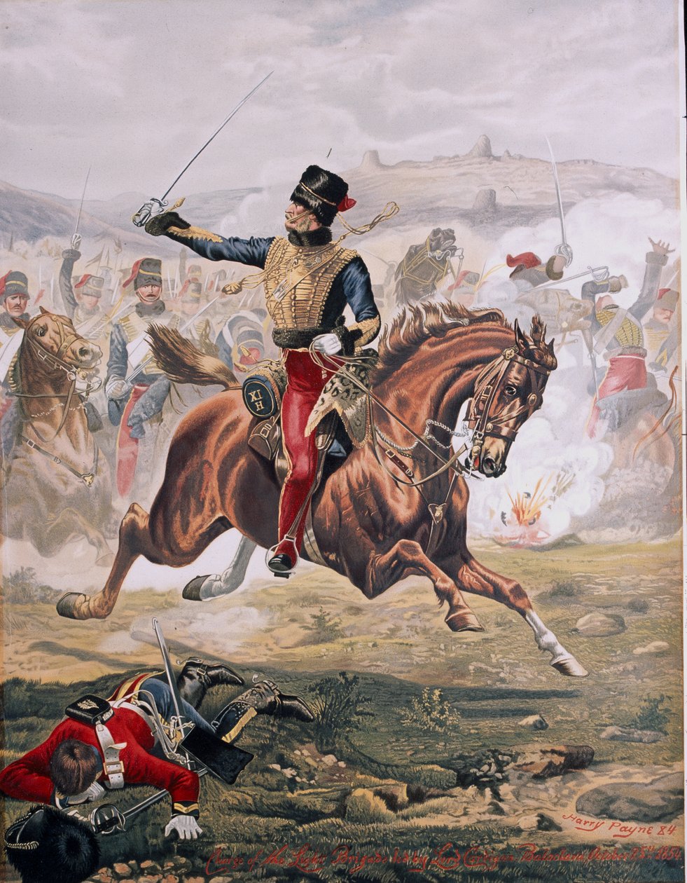 Lord Cardigan (1797-1868) vedoucí velitele lehké brigády v bitvě u Balaklavy, 25. října 1854, 1884 (chromolitho) od Henry A. Payne