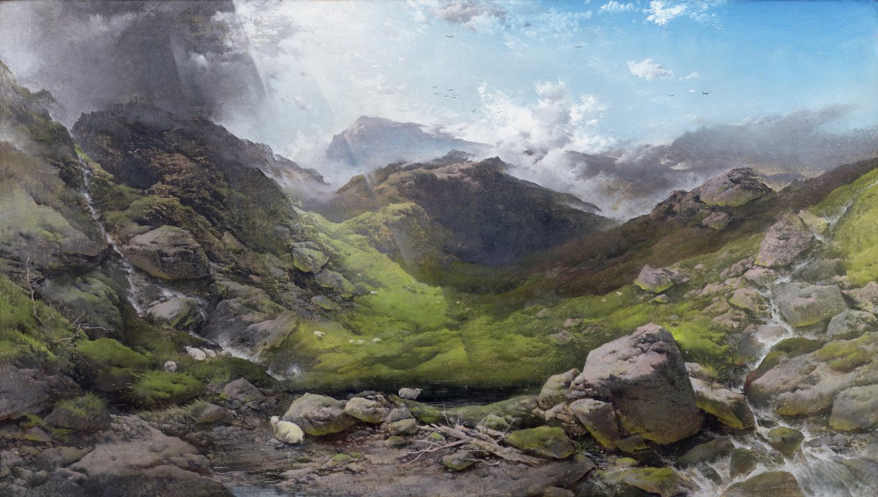 Mraky přecházející přes Ben More, 1870 (pastel) od Henry Bright