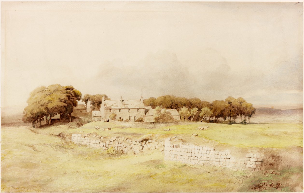 Farma Birdoswald (tužka a akvarel na papíře (nalepeno na kartě)) od Henry Burdon Richardson
