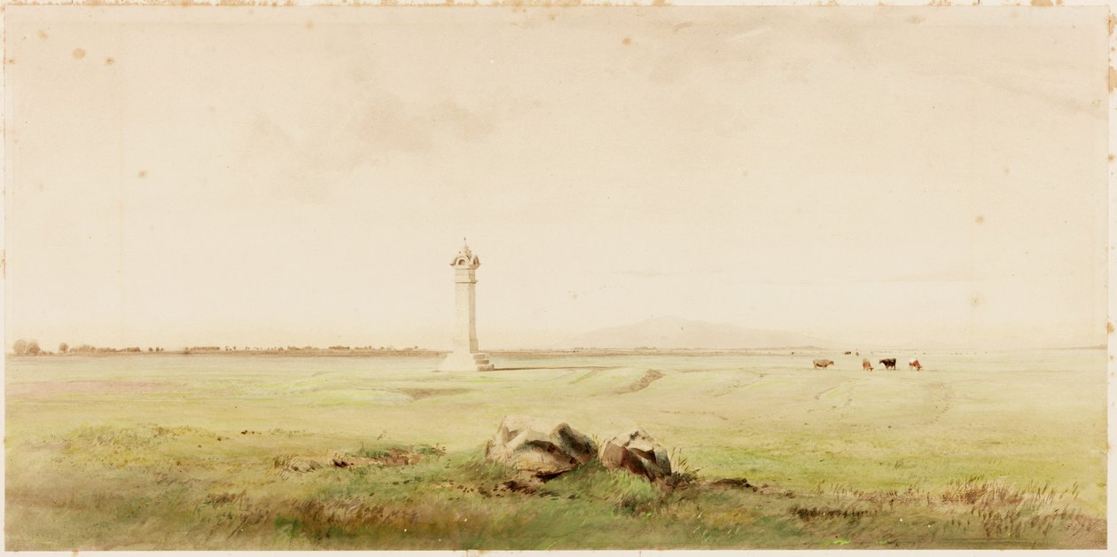 Burgh Marsh (tužka a akvarel na papíře (nalepeno na kartě)) od Henry Burdon Richardson