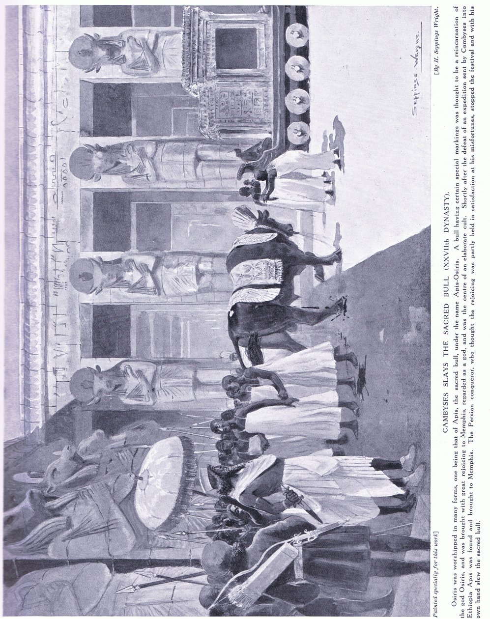Cambyses zabíjí posvátného býka (XXVII. dynastie), kolem roku 1920 od Henry Charles Seppings Wright