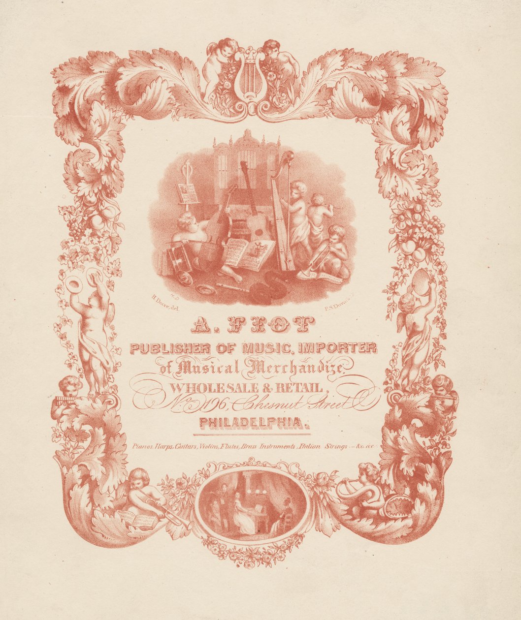 A. Foot, vydavatel hudby, dovozce hudebního zboží. Velkoobchod a maloobchod, č. 196 Chestnut Street Philadelphia, 1850 od Henry Dacre
