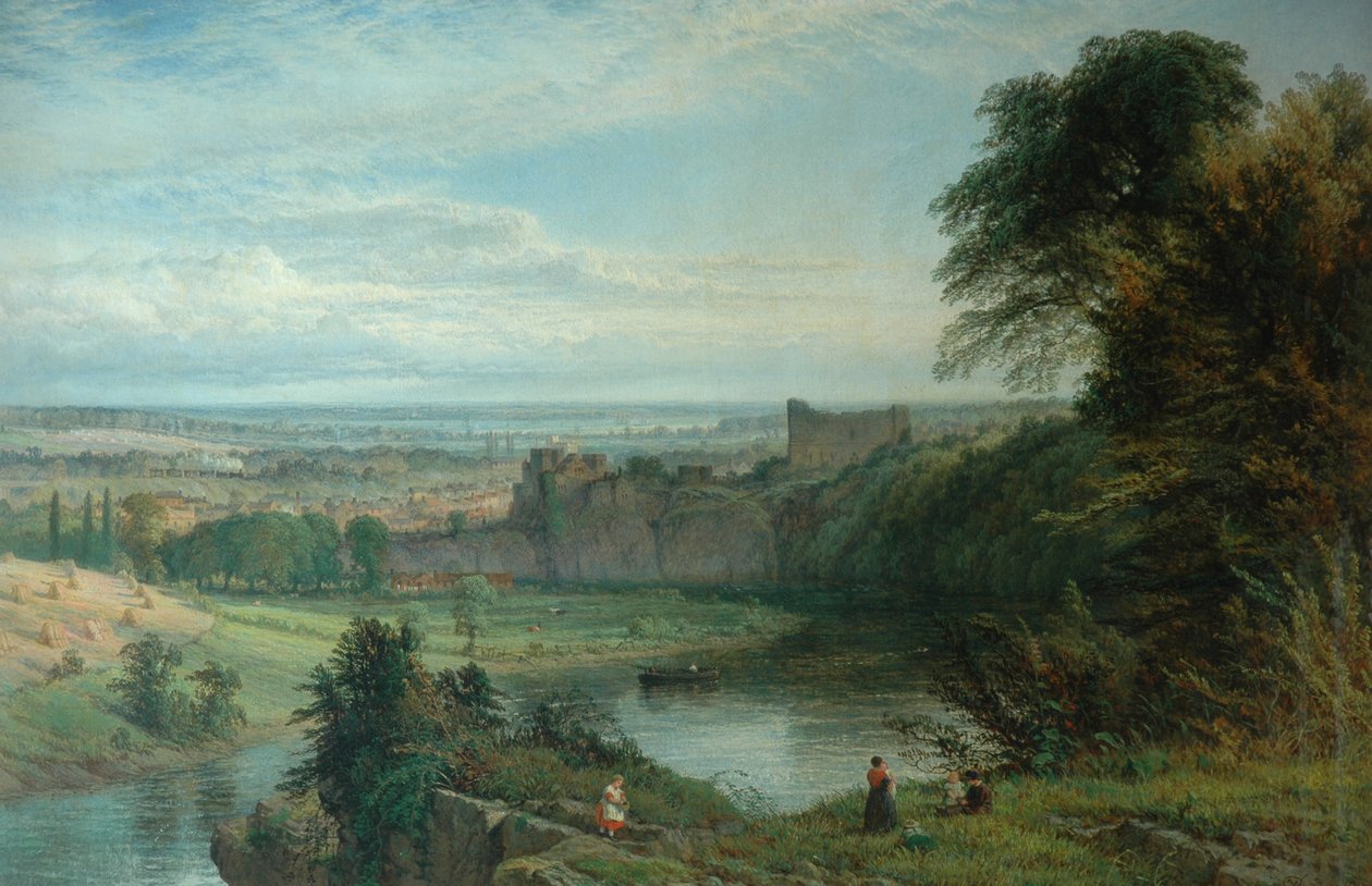 Krajina s hradem a řekou a hrad Chepstow, 1862 od Henry Dawson