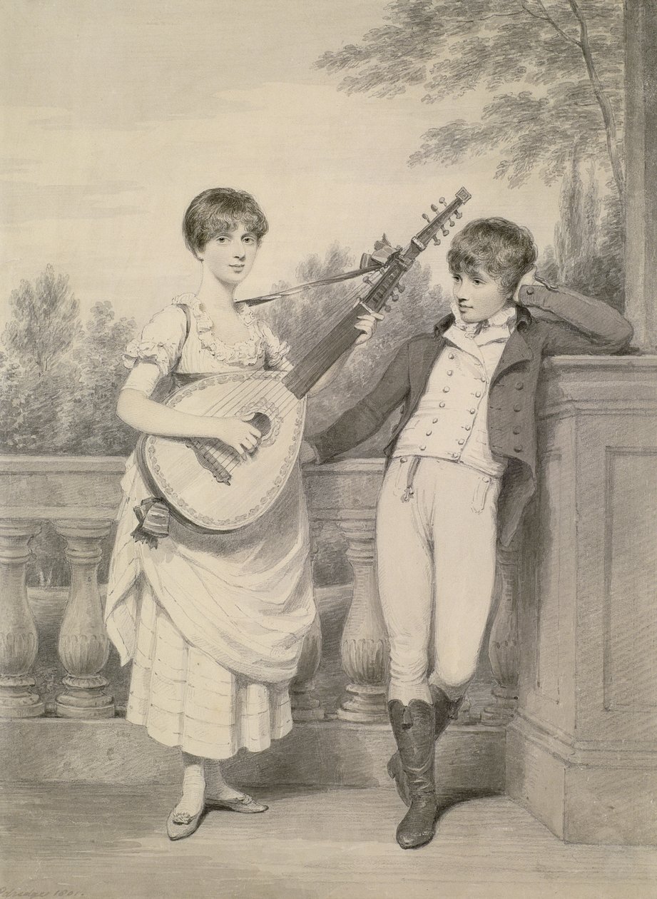 John a Charlotte, 1801 (šedá barva na černém olovu na papíře) od Henry Edridge