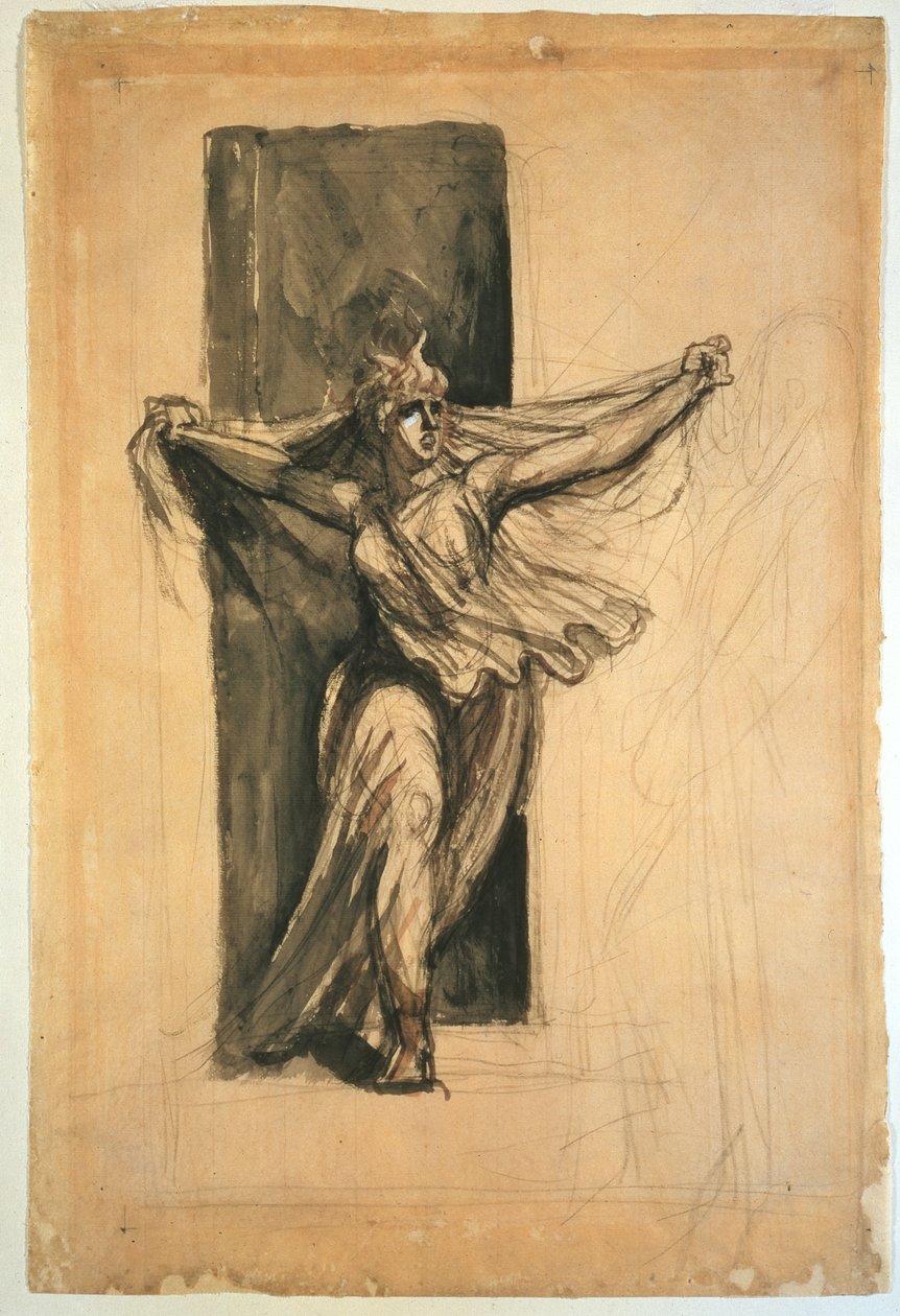 Cassandra Raving, 18. století (tužka, křída a mytí na papíře) od Johann Heinrich Füssli