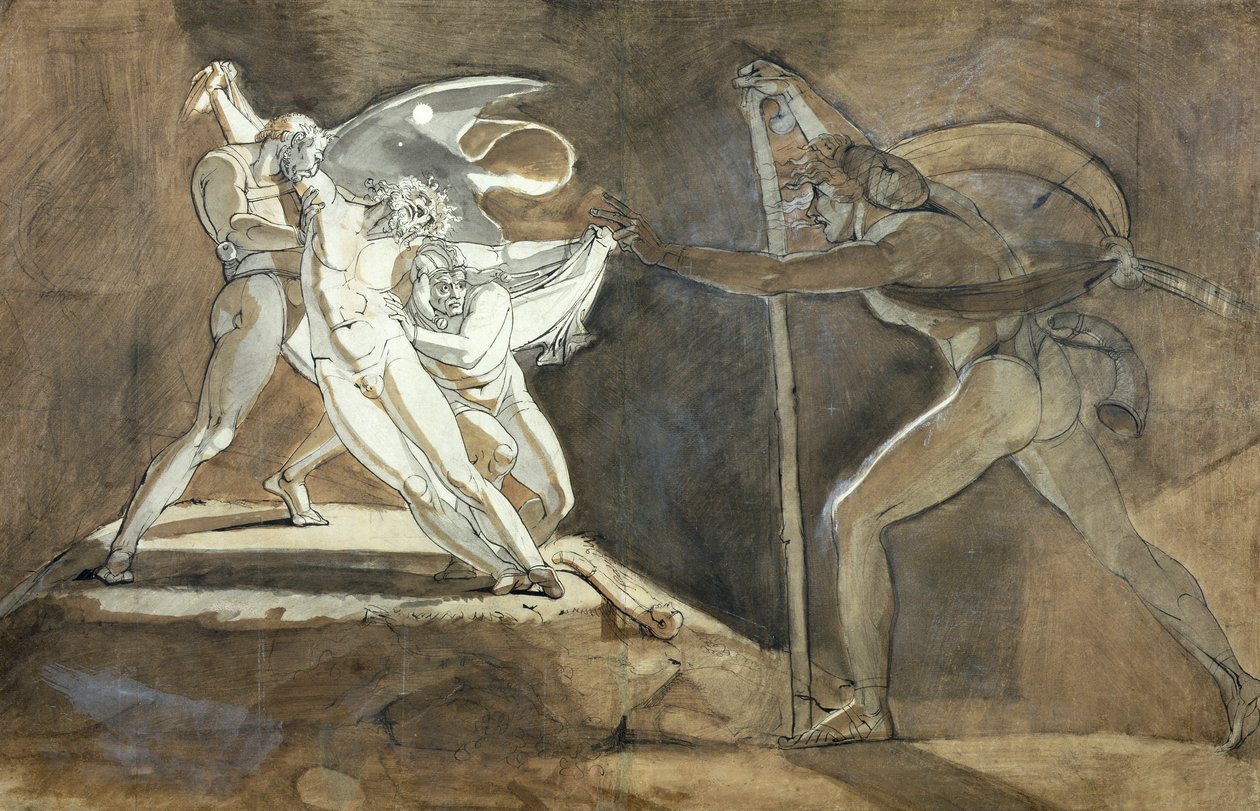 Edgar, Předstírání šílenství se blíží ke králi Learovi (recto) 1772 (pero, inkoust a sépie překrývají stopy tužky na papíře) od Johann Heinrich Füssli