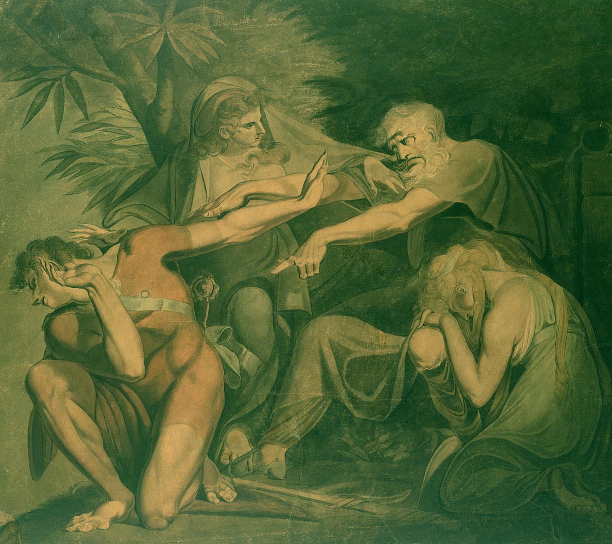 Oidipus proklínající svého syna Polynice - Jdi do zkázy, mnou zavržen a zavržen... od Johann Heinrich Füssli