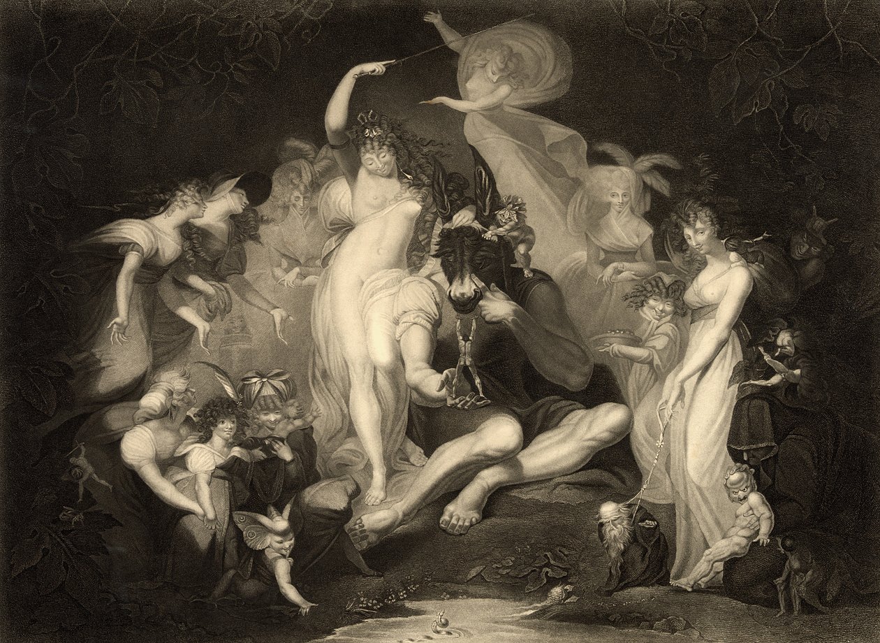 Scéna z dějství IV, scéna I ze Snu nocí svatojánských od Williama Shakespeara (1564-1616) vyryl J. P. Simon pro Boydell Shakespeare Company od Johann Heinrich Füssli